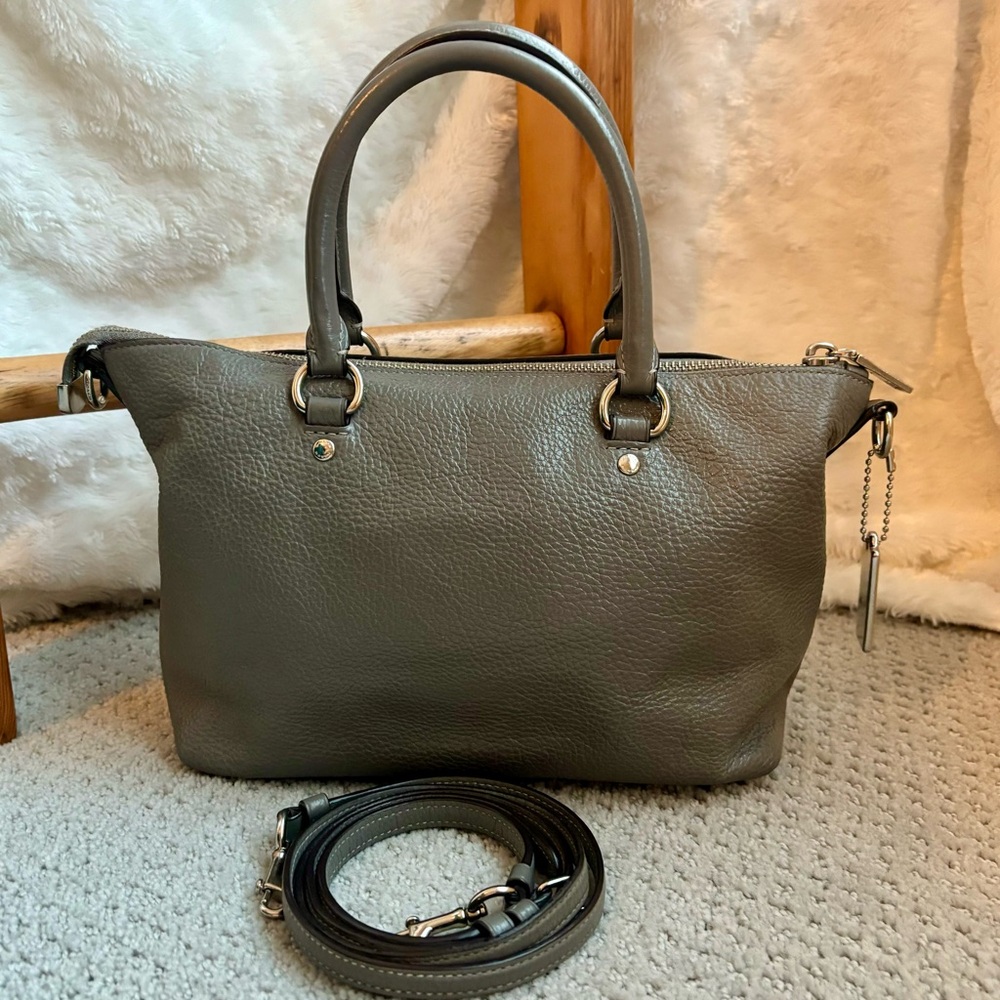 Coach Gray Pebble Leather Mini Emma Satchel - Silver Hardware - Picture 4 of 7
